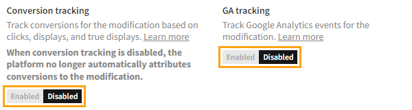 Disabling tracking for the modification