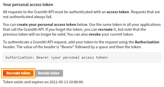 Recreating your personal access token