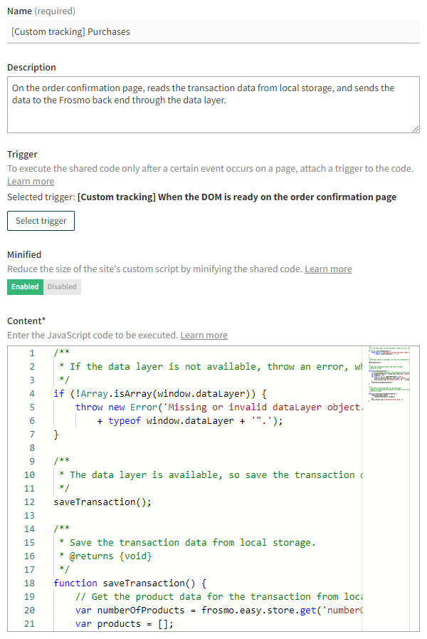 Defining the shared code settings