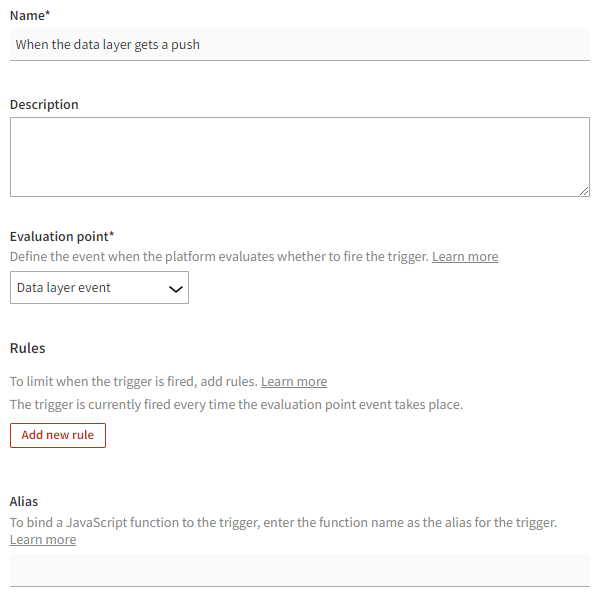 Trigger for tracking data layer events