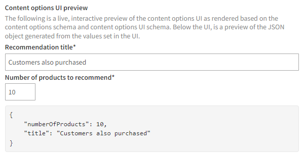 Content options UI preview for the recommendation slider template