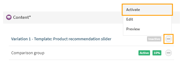 Defining the content for the recommendation slider modification
