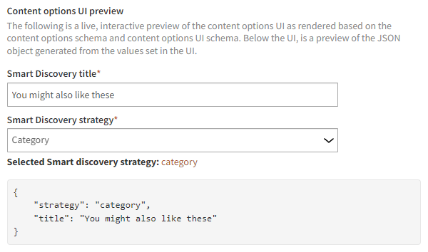 Content options UI preview for the Smart Discovery slider template