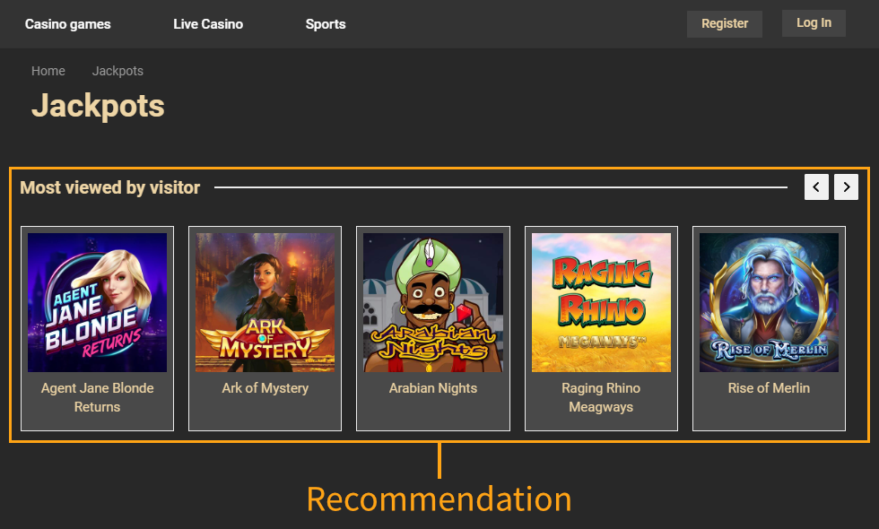 Recommendation on the slots category page