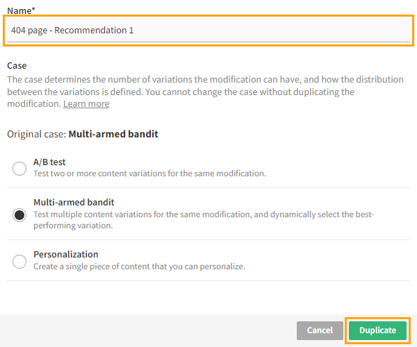 Duplicating the recommendation modification