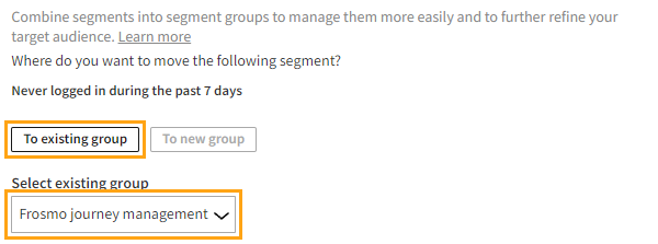 Moving the segment to an existing segment group