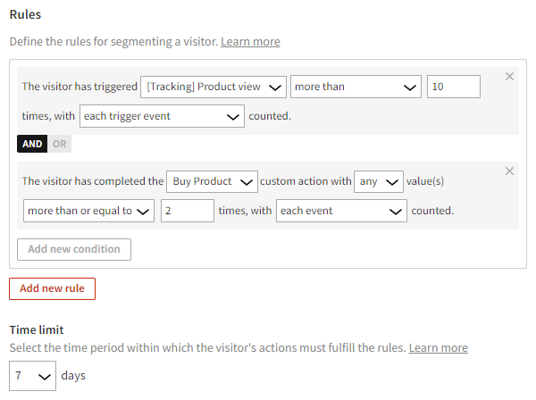 Segment rule settings