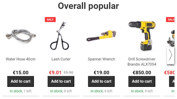 Web recommendation for the most popular products on a site