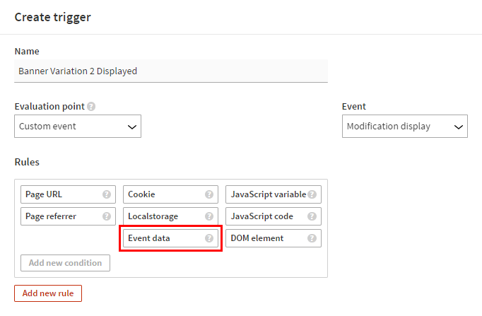 Defining an event data rule for a trigger (step 1)