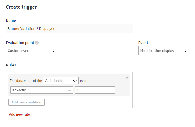 Defining an event data rule for a trigger (step 2)