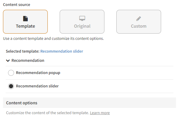Selecting a template for a modification variation