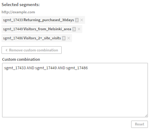Selected segments automatically added to the custom combination field