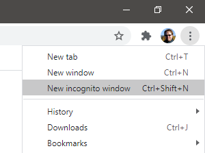 Opening a new incognito window