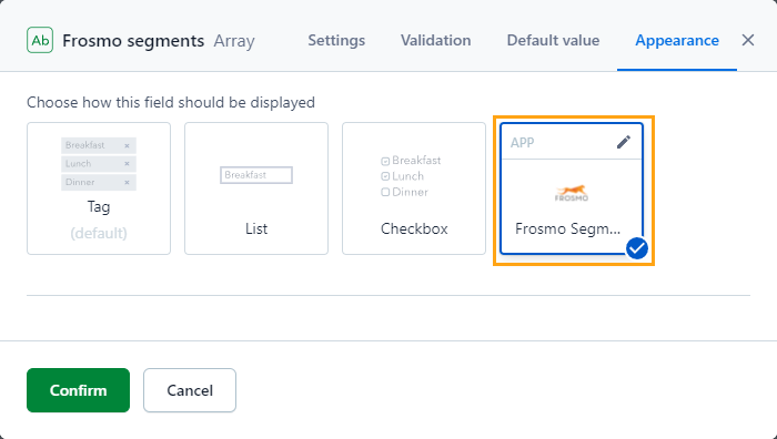 Segment selector field settings (content type)