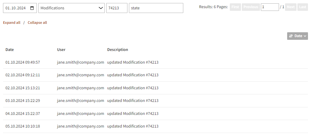 Activities filtered by feature type and text string