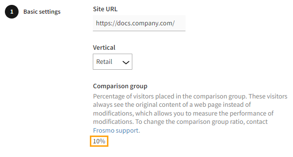 Checking the comparison group size in basic site settings