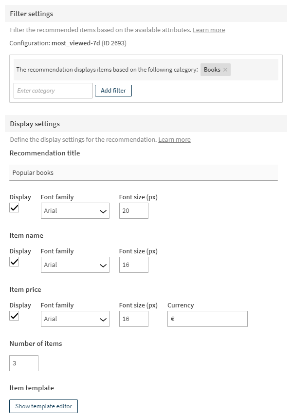 Email recommendation settings