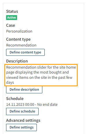 Modification description in the basic settings view