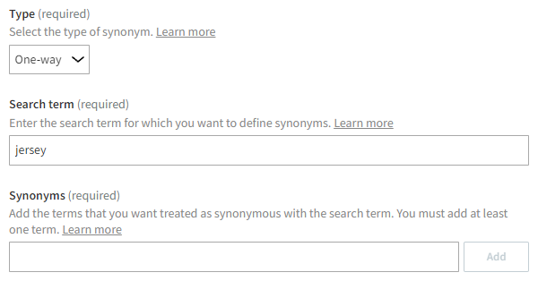Adding synonyms for search terms with no results