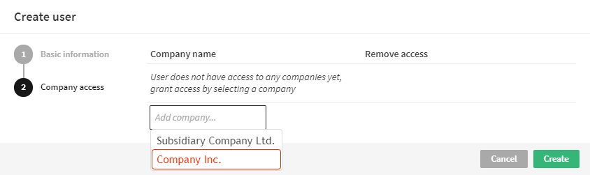 Adding the user to a company