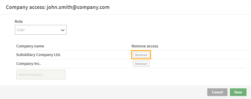 Removing the same user from one or more companies
