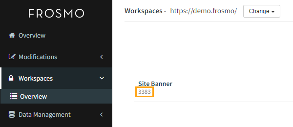 Workspace ID on the workspaces page in the Frosmo Control Panel