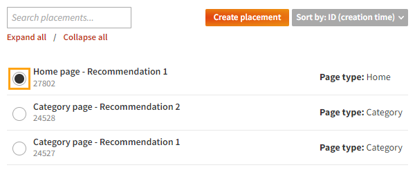 Selecting the placement for the recommendation modification
