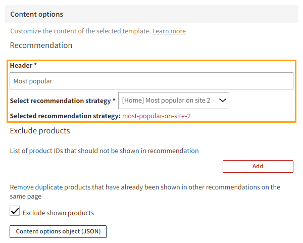 Defining the content for the recommendation modification