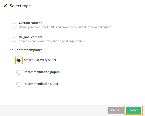 Defining the content for the Smart Discovery modification