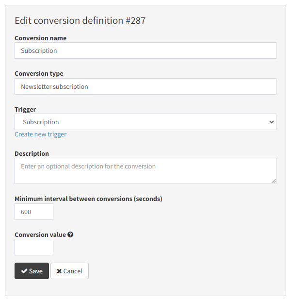 Defining the conversion definition settings