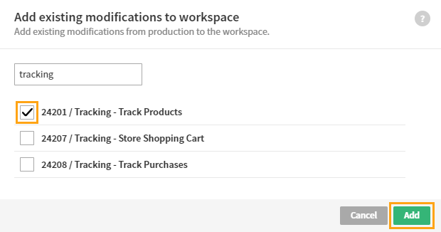 Adding existing modifications to a workspace